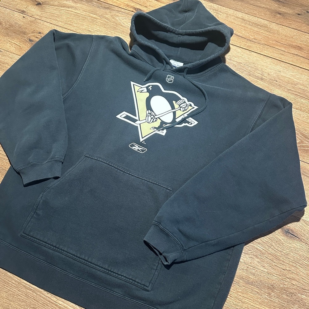 Vintage Reebok Pittsburgh Penguins Black Hoodie Men Large NHL Y2K Fade